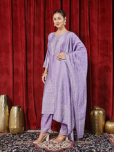 Printed Chanderi Kurta With Pants & Dupatta